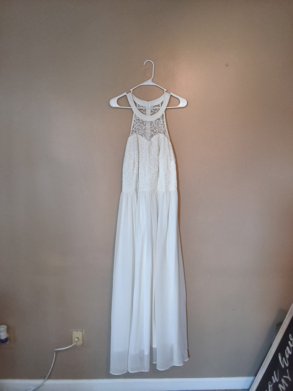 Amazon White Lace Halter Maxi Dress